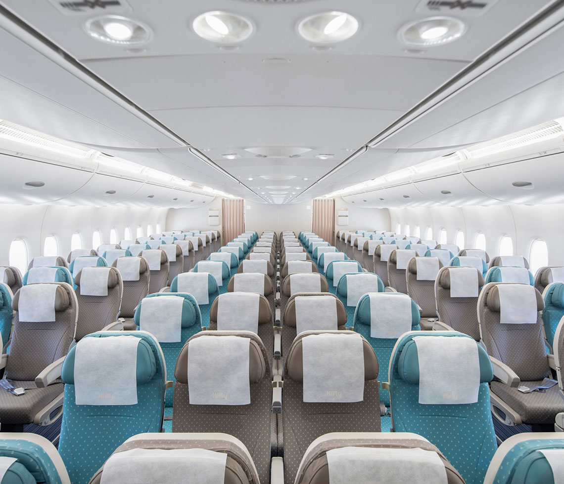 Airbus A380 private aircraft interior with custom seat headrests