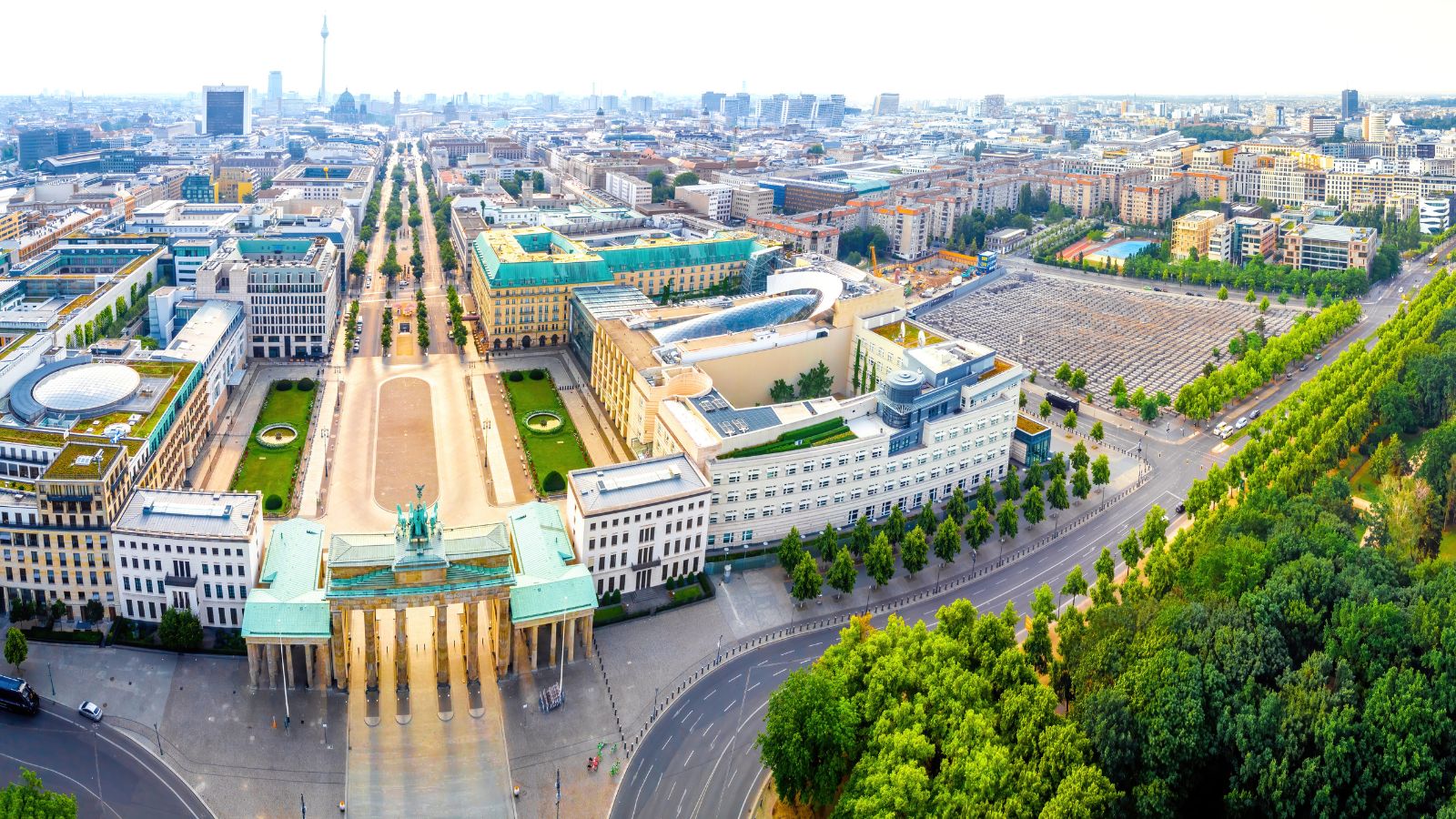 Brandenburg gate after the sunrise in summer, Berlin