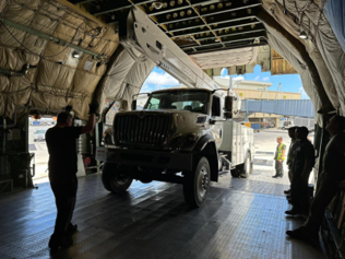 Cargo team loading truck into Antonov AN-124 aircraft
