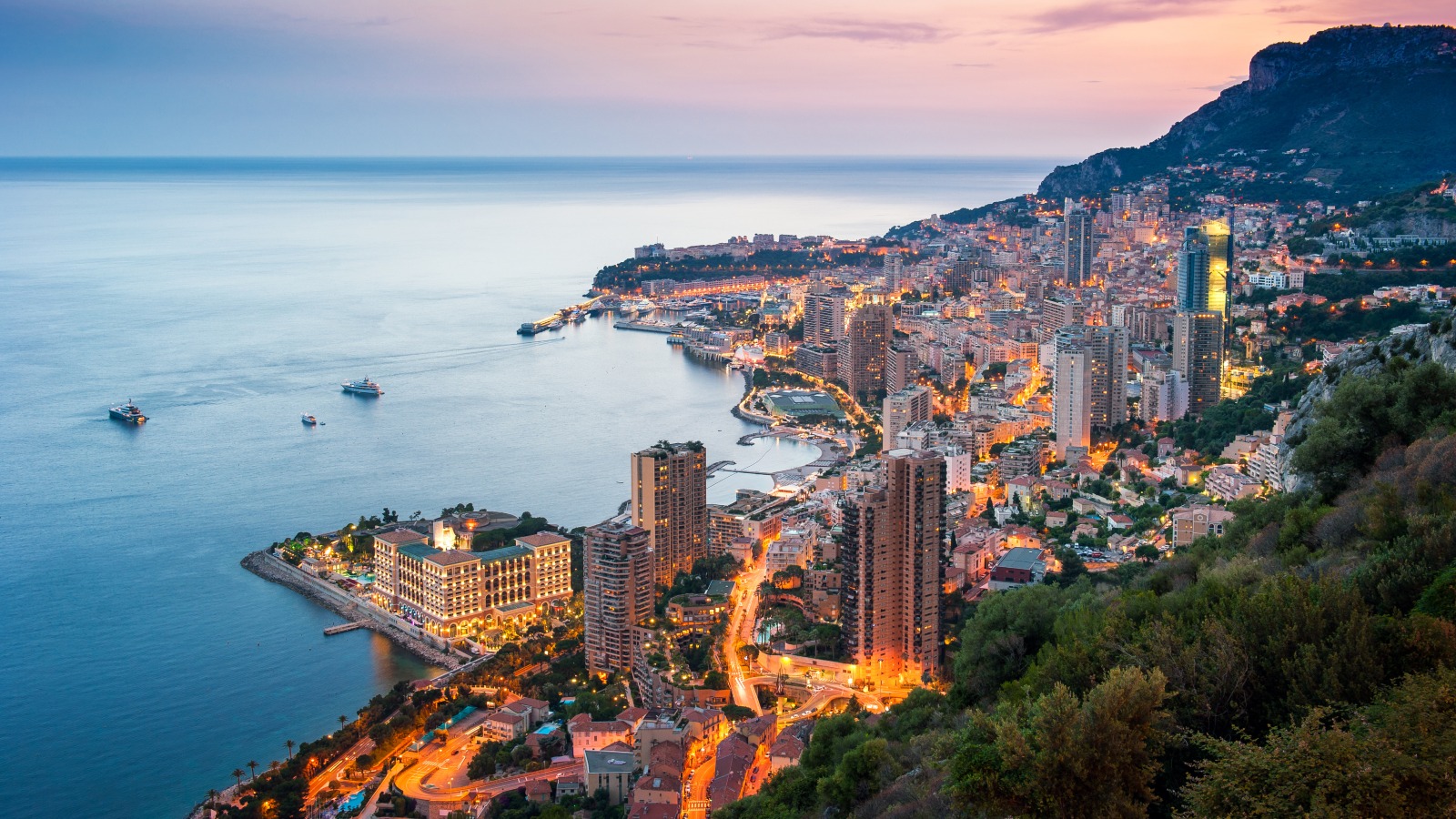 Evening view of Montecarlo, Monaco, Cote d'Azur, Europe