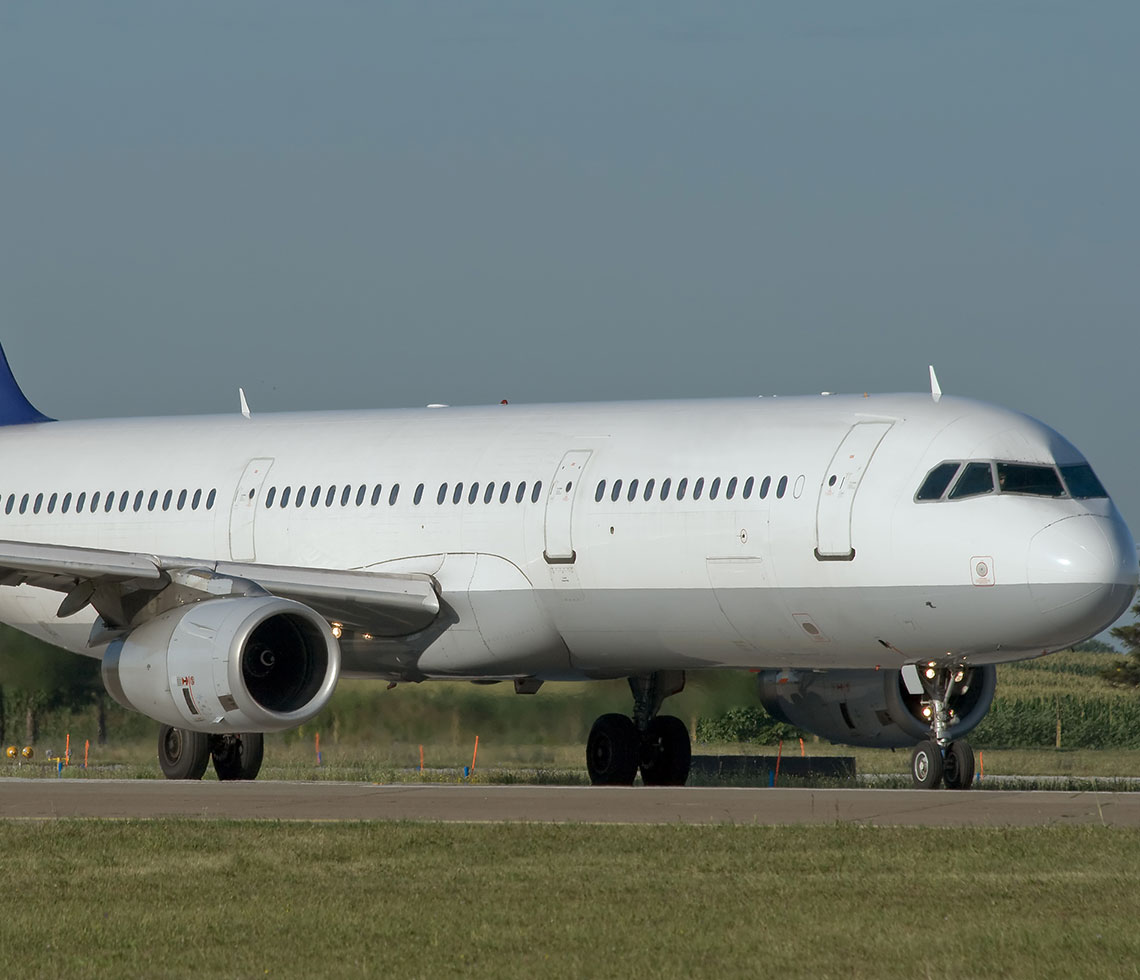Airbus A321 private aircraft flight on runway with grass