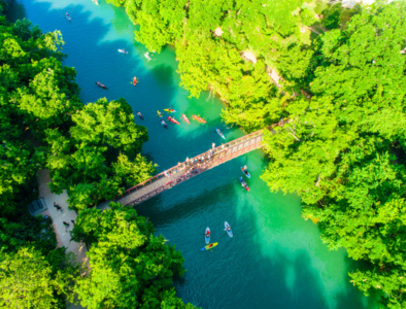 Team kayaking at Austin, Texas