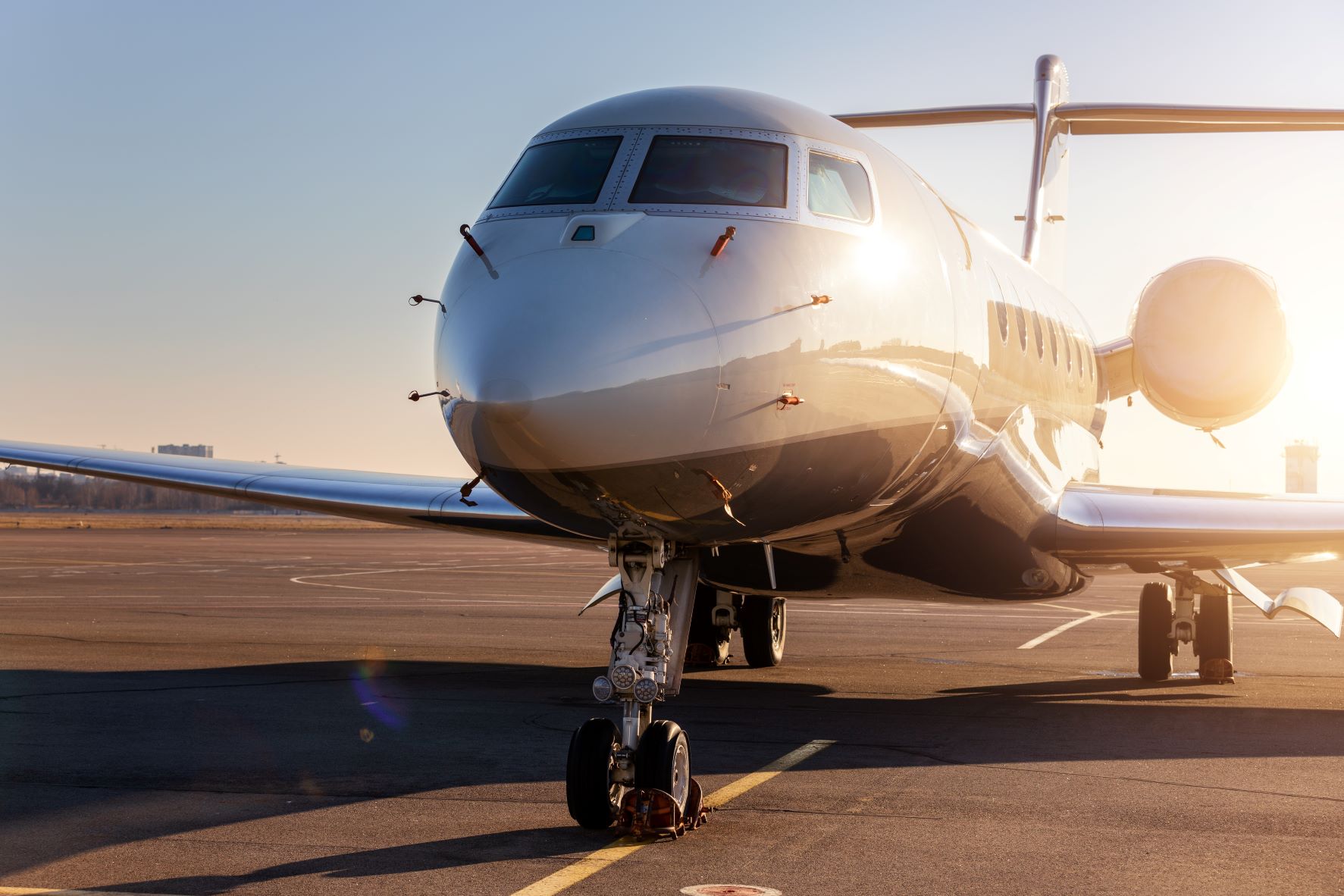 Close up of a private jet on a runway